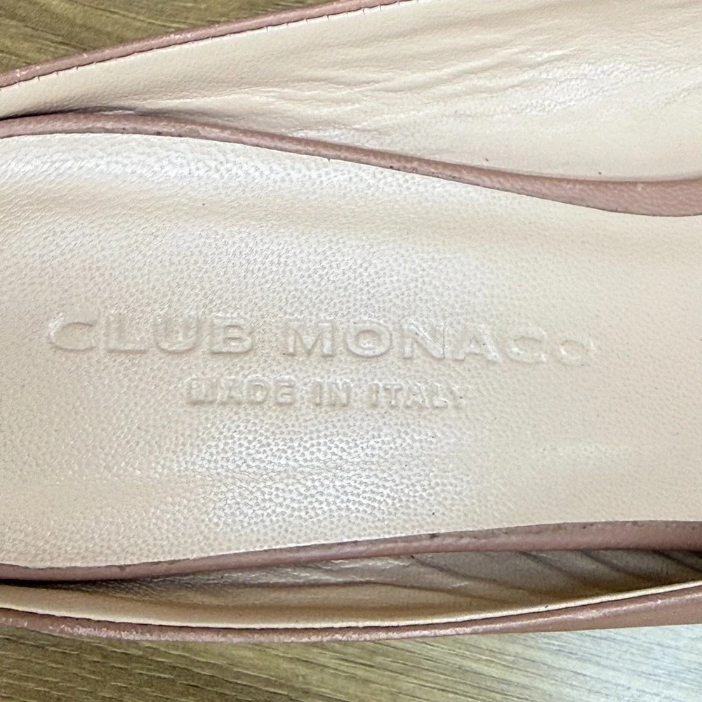 Club Monaco Square Toe Mules Womens 8.5 EU 38.5 Nude Leather Low‎ Heel